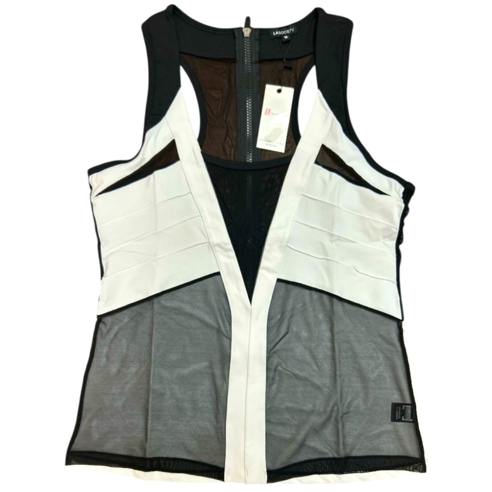 NWT Black and White Mesh Racerback
Zippered Top